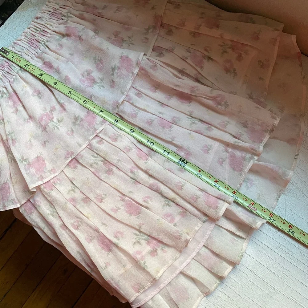 NWOT LoveShackFancy pink floral silk skirt size small - Picture 4 of 7